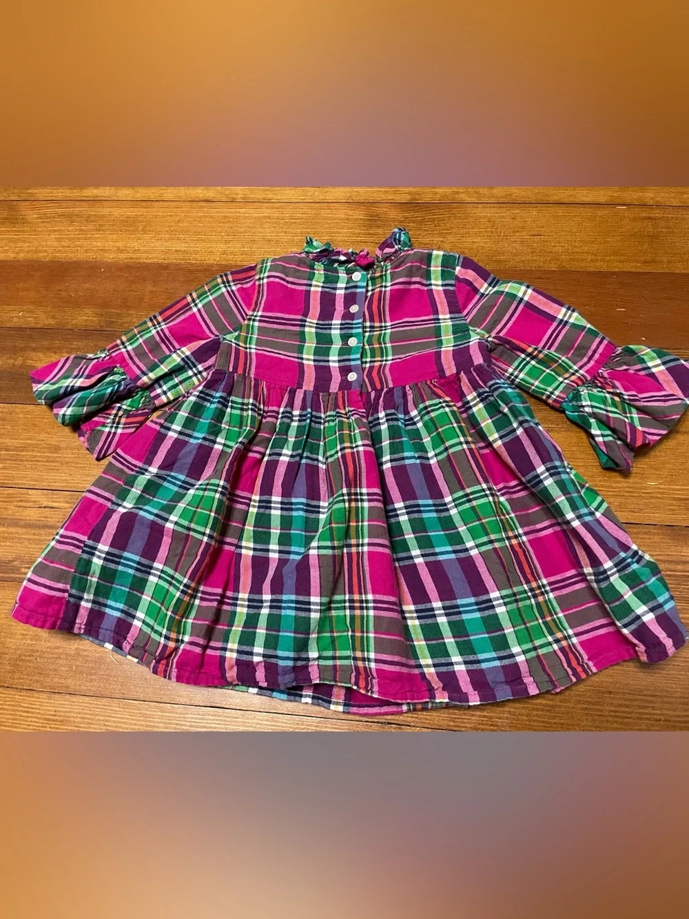 Ralph Lauren Pink and Green Plaid Ruffle Dress Size 24 Months